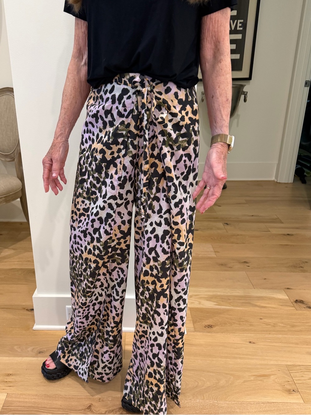 Wide Leg Leopard Print Pants - Pink Multi
